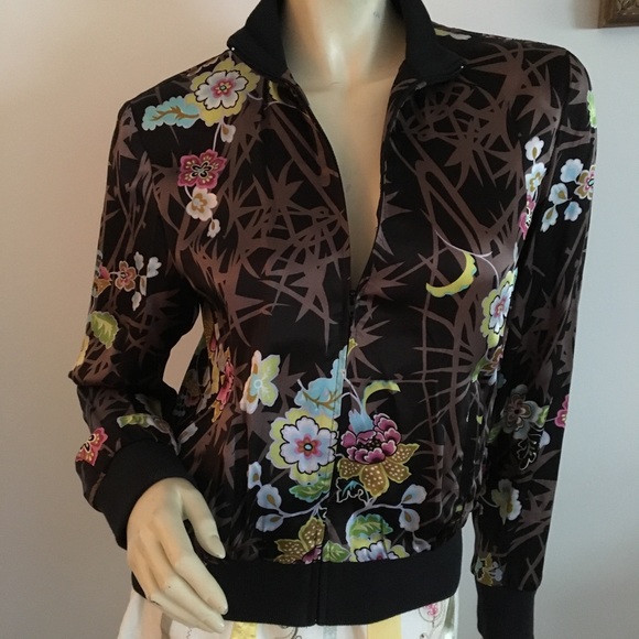 Spenser Jeremy Floral silk print bomber jacket long sleeved  zip up - Picture 2 of 6